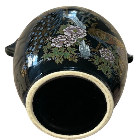 Japanese Vintage Black Gold Trimmed Peacock Vase BEAUTIFUL - Picture 4 of 11